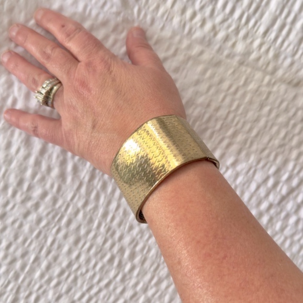 HEAVY Thick Gold Brass Hinge Cuff Bracelet • Statement Bangle